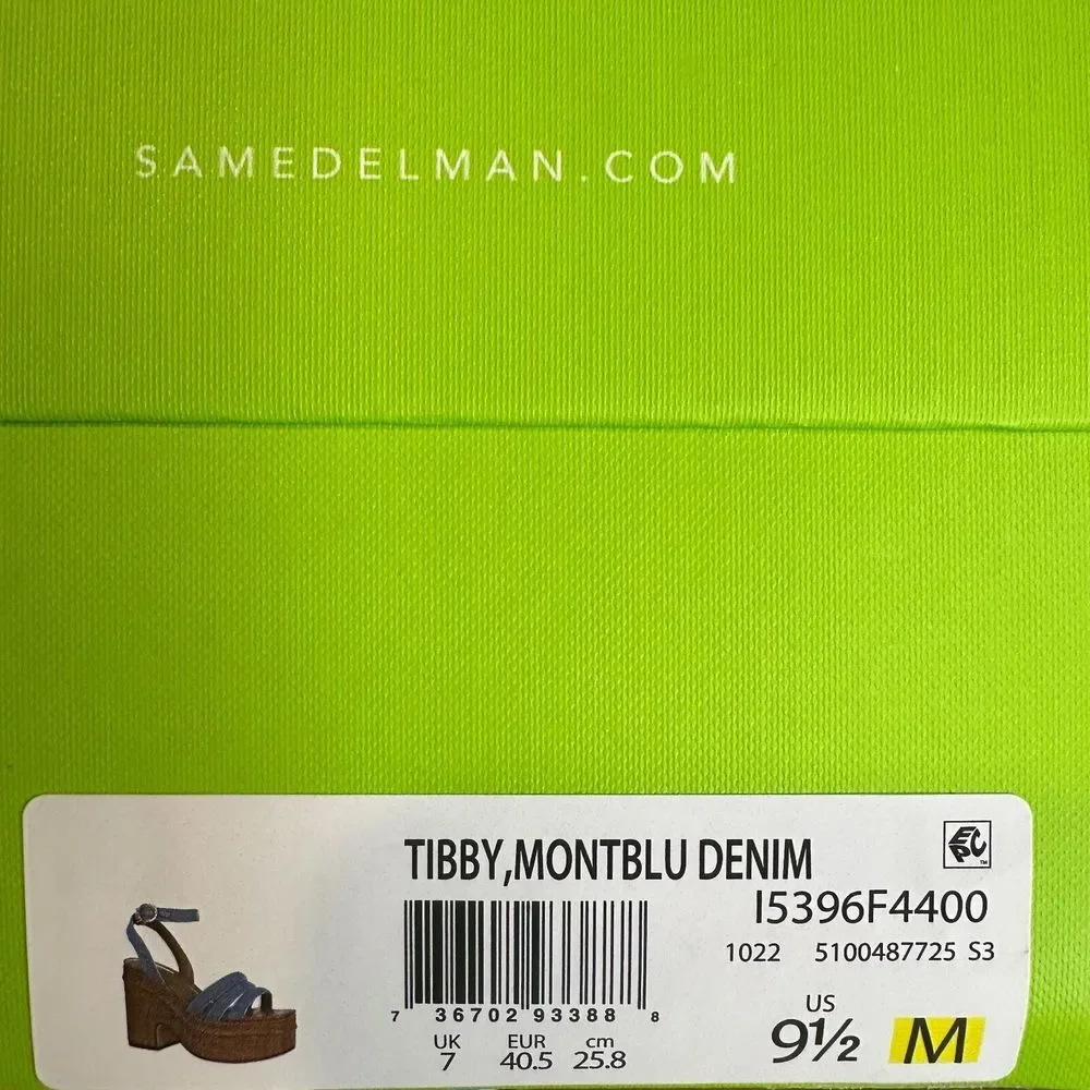 New NIB‎ Womens Sam Edelman Tibby Blue Denim Wedge Heeled Sandals Shoes Size 9.5